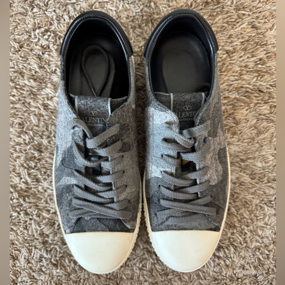 Valentino Gray and White Sneakers with Camouflage Design